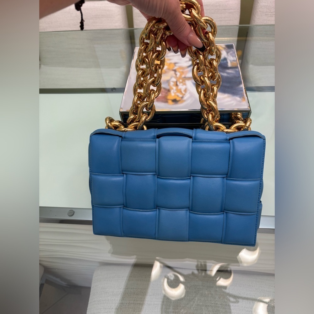 Authentic Blue Quilted Padded Chain Cassette Bag - Picture 8 of 13